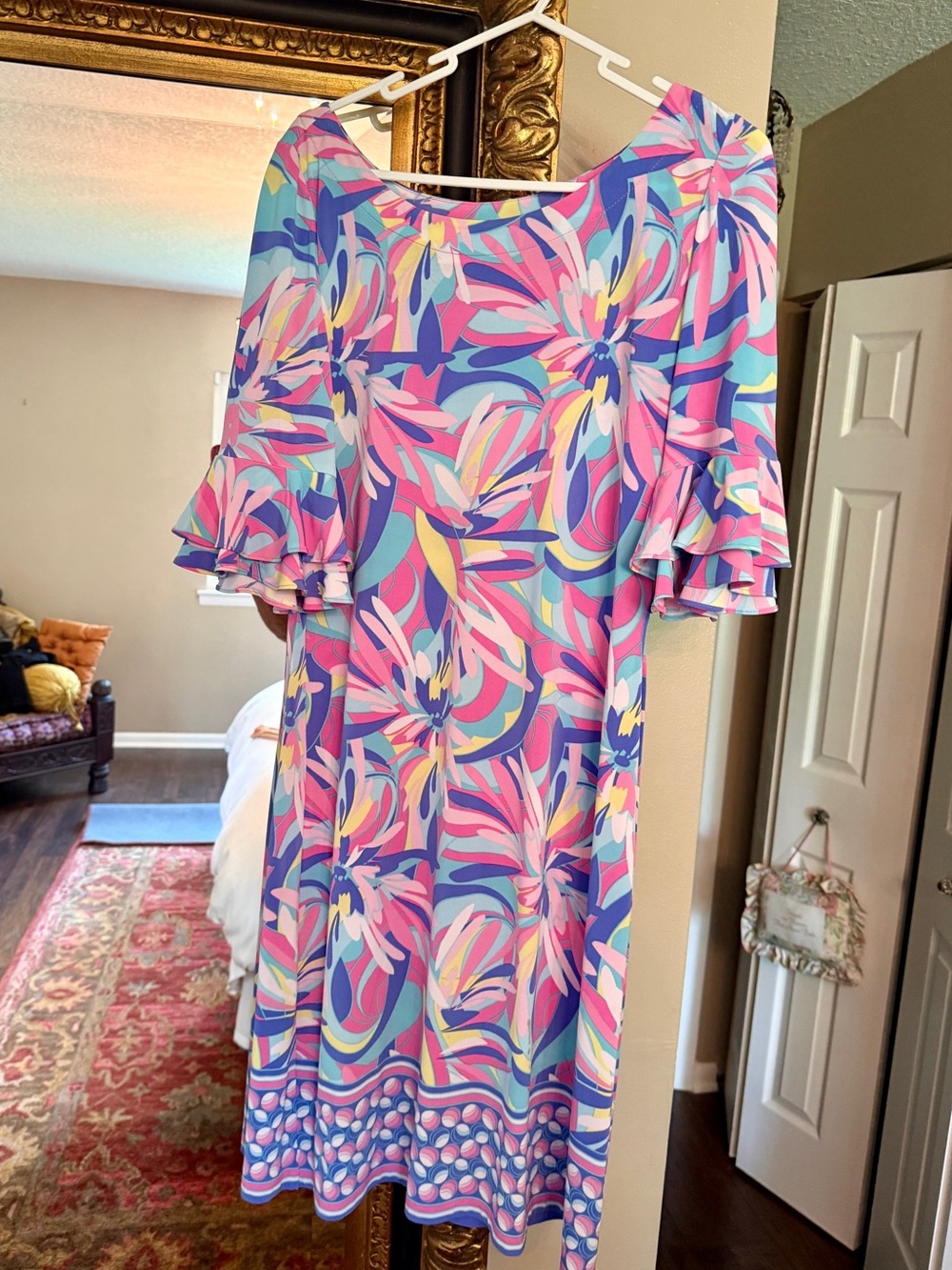 Pappagallo Pastel Tropical Print Shift Dress in Pink & Blue